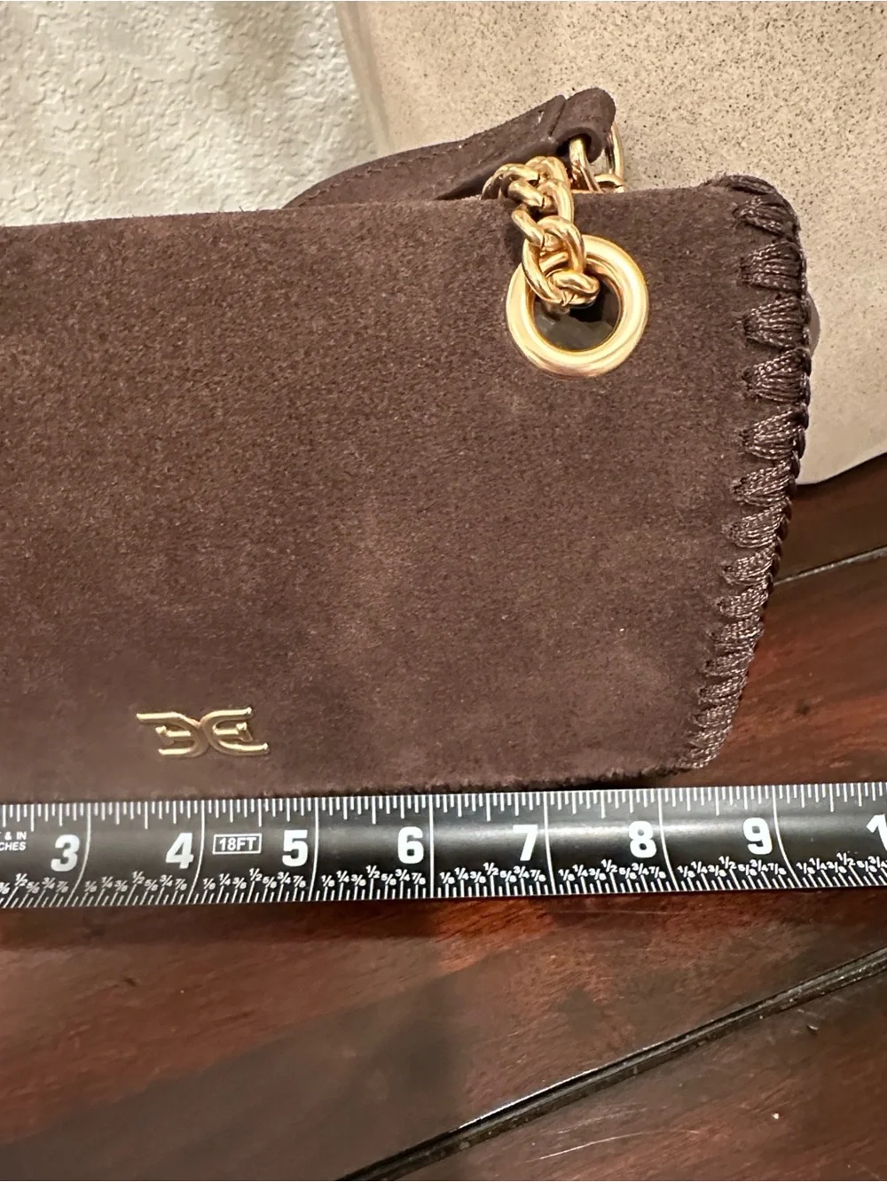 Sam Edelman Brown Suede and Gold Chain Crossbody Bag